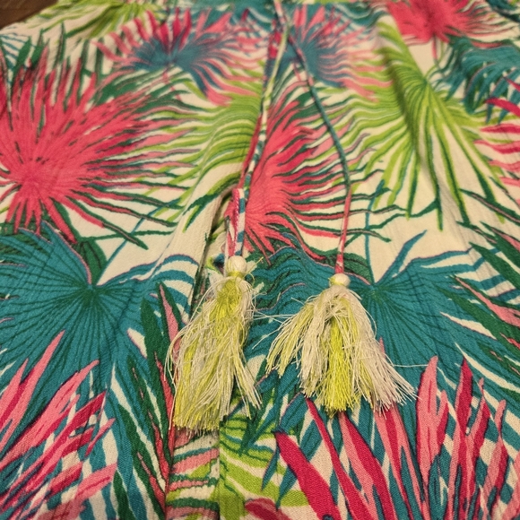 Rose & Olive Wide Leg Gauze Pants Tropical Beach Cover Up Pink White Casual L - Picture 10 of 10